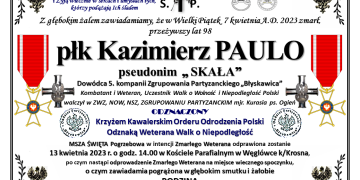 Zmarł płk Kazimierz Paulo ps. Skała